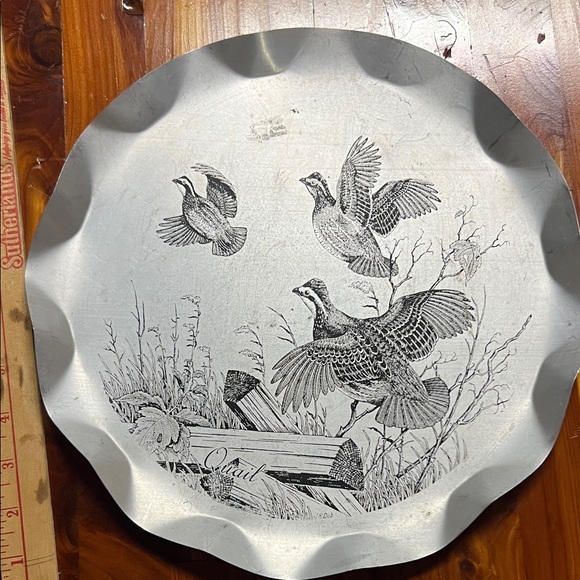 Source Unknown Other - Source Unknown Silver Decorative Plate with Bird Design